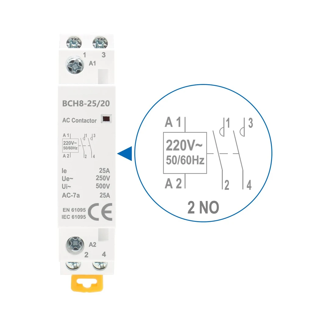 

ABILKEEN BCH8-25/20 25A Бытовой контактор переменного тока 2NO Универсальная схема управления AC24V/110V/230V 2-полюсный автоматический контактор переменного тока