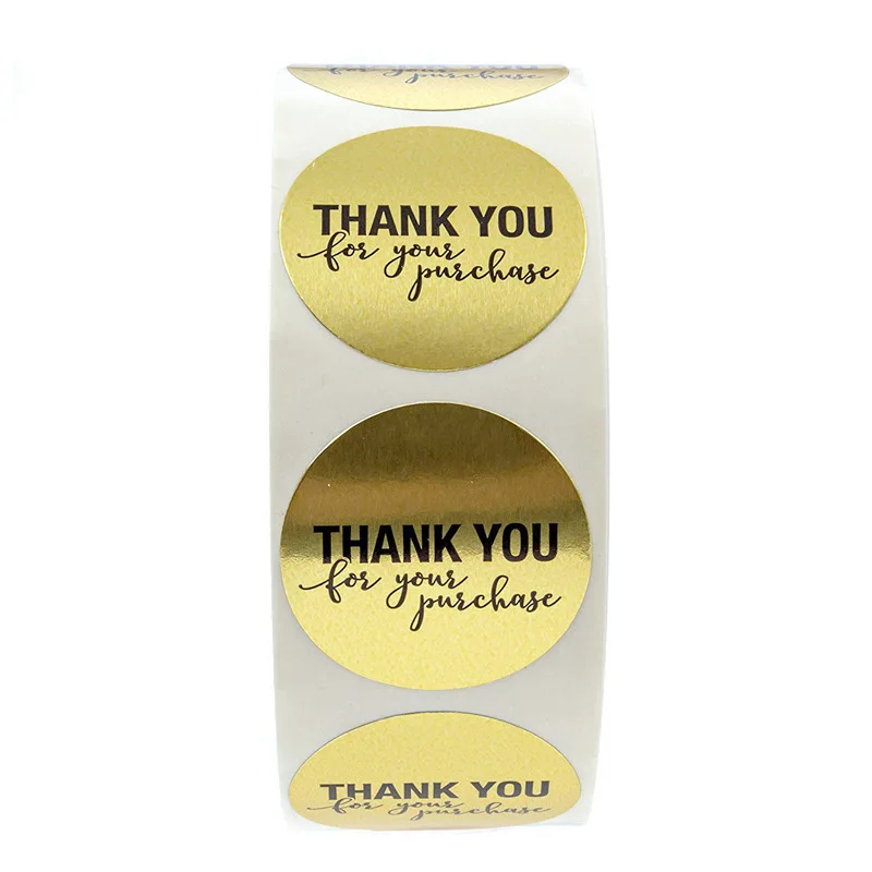 50-500pcs Labels Hot round gold foil thank you for purchasing sticker pack sticker gift package Stationery Sticker 1inch