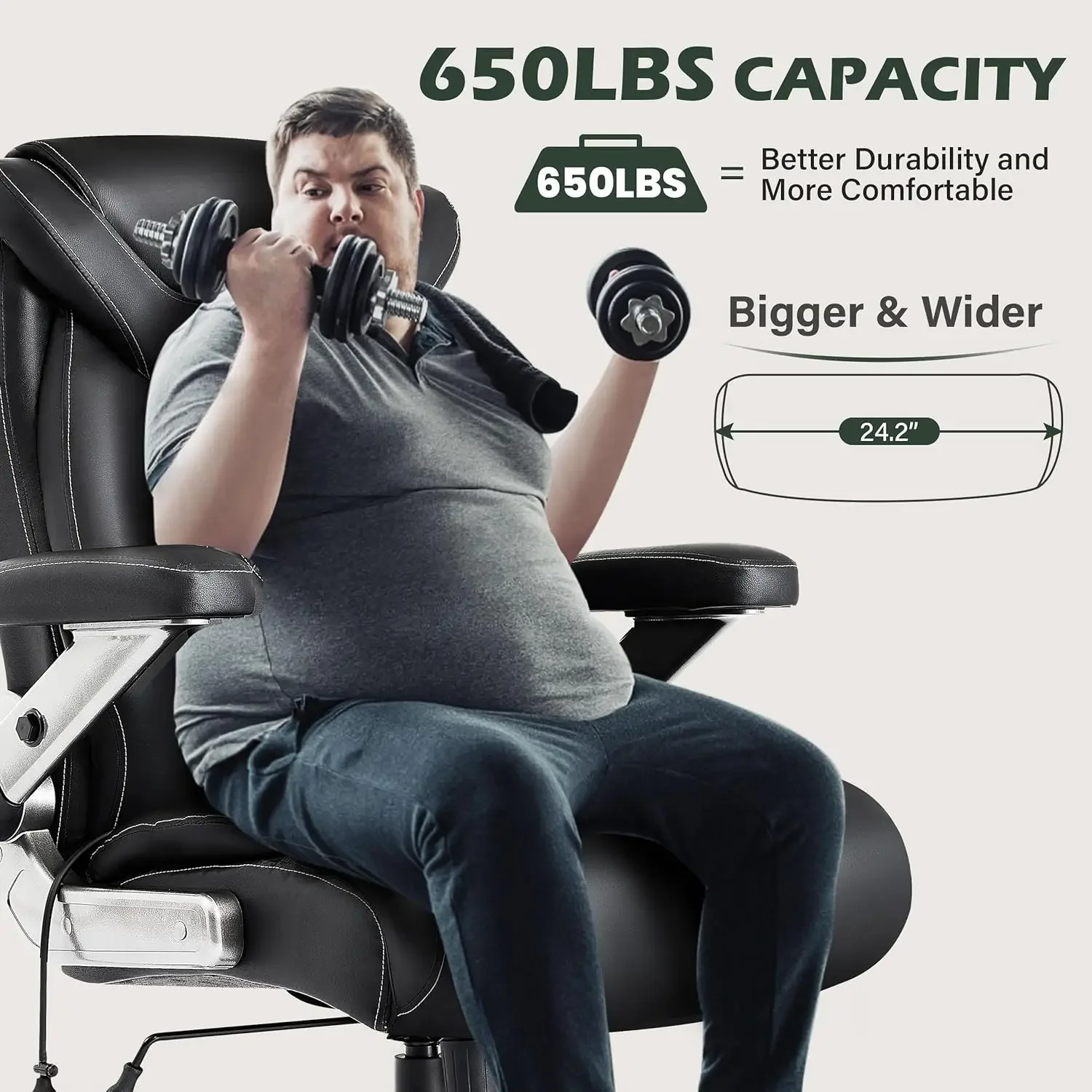 [High-Quality, Hot Deal!]Large Big and Tall Office Chair 650lbs with Thick Spring Cushion, 5D Flip Arm Ergonomic Executive Offic