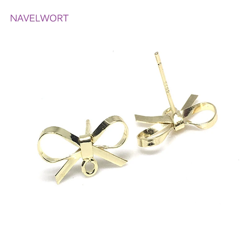 14K Gold Plated Thin Bowknot Shape Post Earring Fittings S925 Sterling Silver Needle Irregular Stud Earring Accessory Wholesale