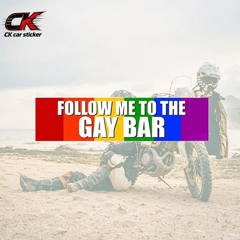 Rainbow Pride Car Sticker Follow Me To The Gay Bar Funny Decal AutoWaterproof for Car Motorcycle Laptop Auto Body Decoration