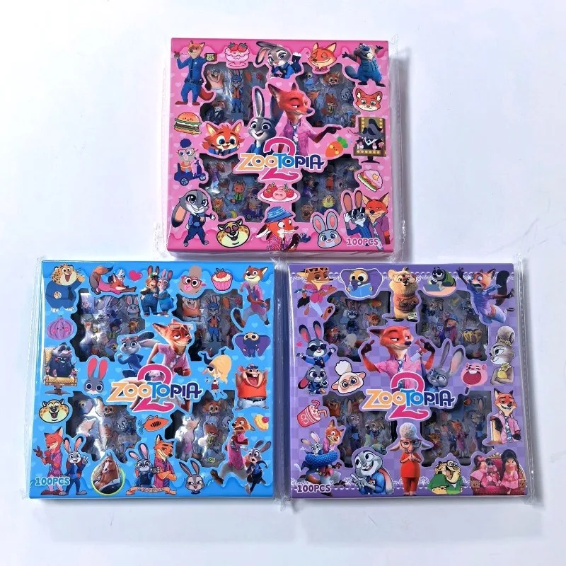 Disney Zootopia Kawaii Cartoon 100 Stück Aufkleber Geschenkbox Keine Duplikate Einzigartige Designs mit Nick Judy Charaktern Weihnachtsgeschenk