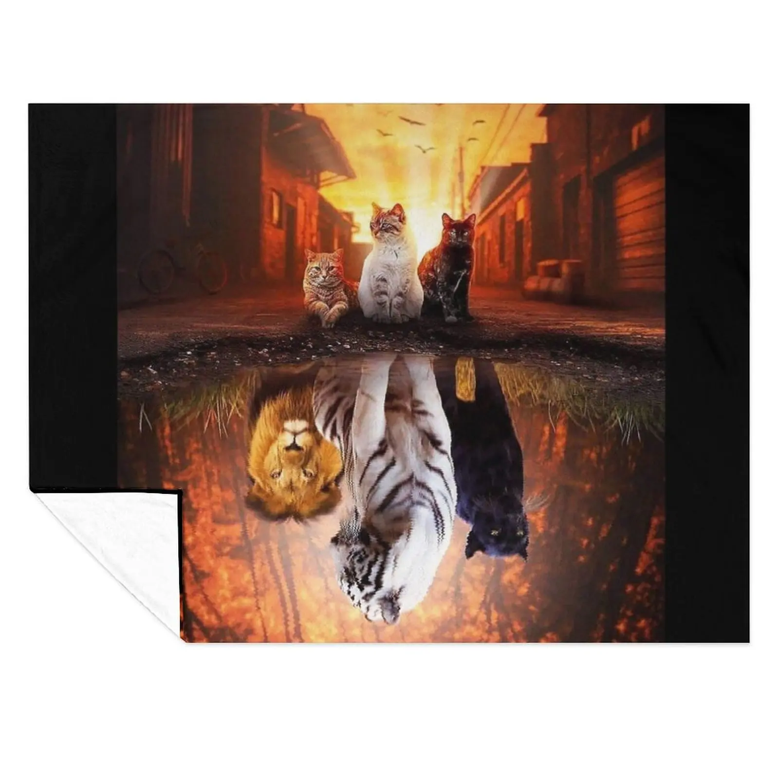 Cat vs Tiger - Cat is Tiger Reflection Throw Blanket Single Designers Hairys Blankets