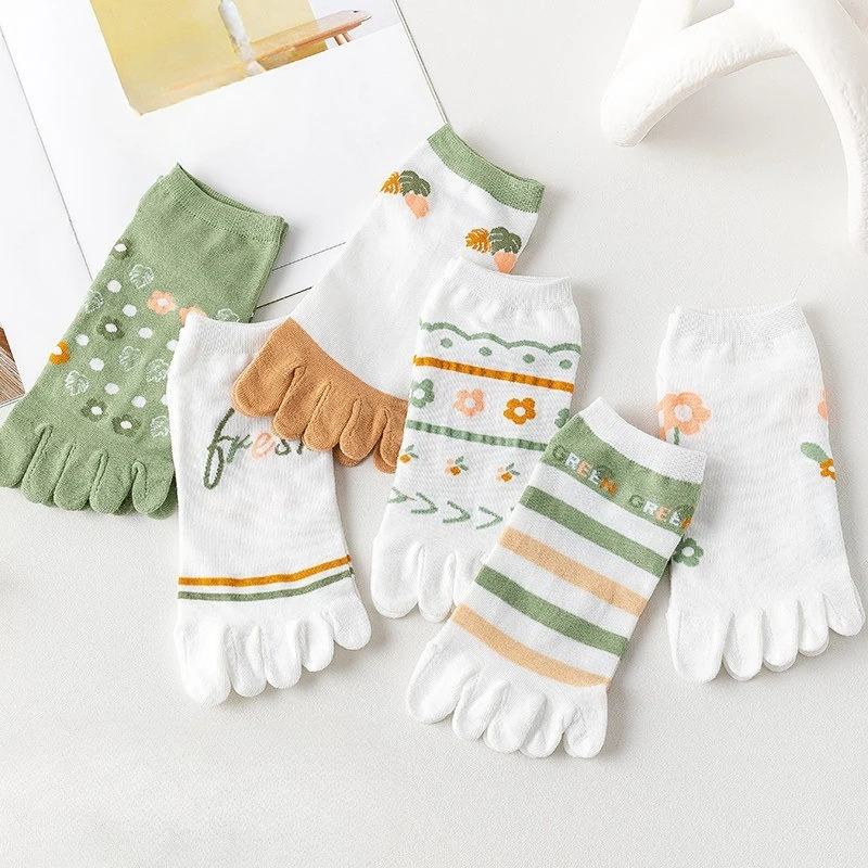 6 pairs Five Finger Socks Women's Summer Thin Breathable Short Socks Sweat Absorbing Split Toe Socks Shallow Mouth Boat Socks