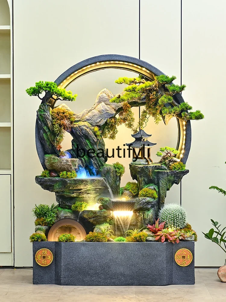 

Water curtain wall screen living room hotel Chinese fountain landscape decoration07