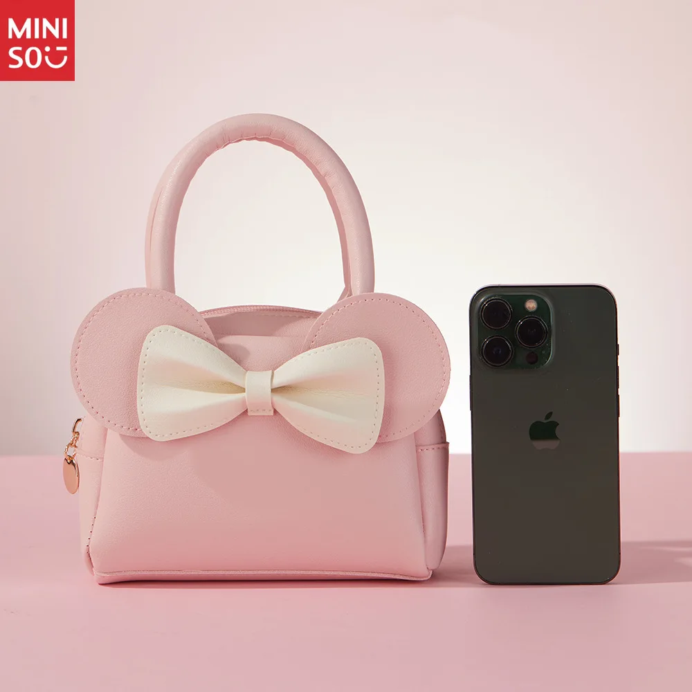 Miniso New Kids Handbag for Girls, Cute Princess Cartoon Bow Pattern Purse & Wallet Set