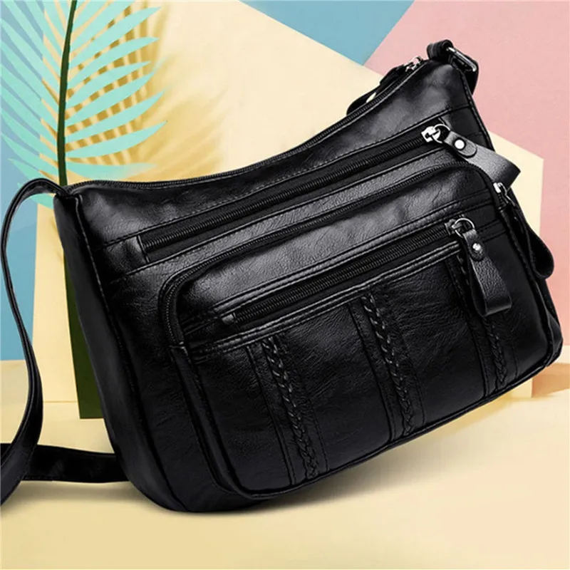 Black Multi-layer Large Capacity Bag For Women Practical Single Shoulder Handbag Large Capacity Messenger Bags