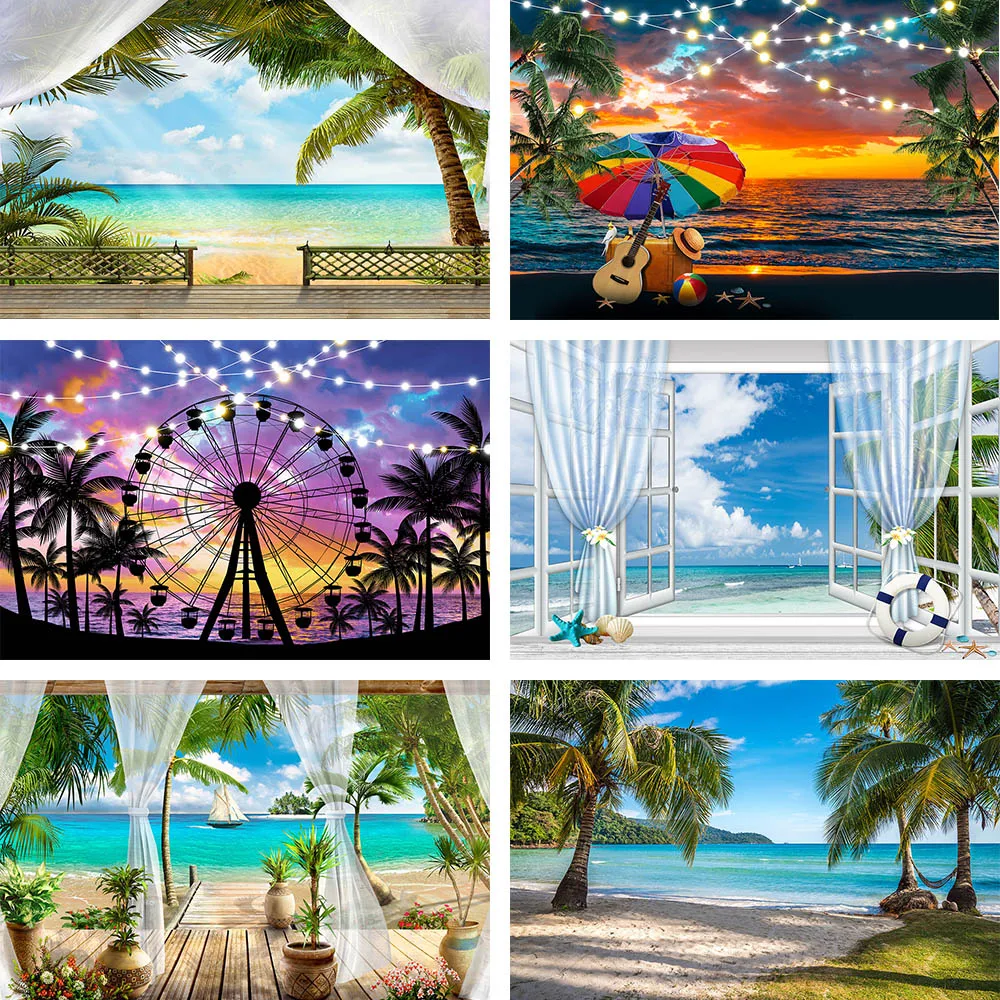 Avezano Sunset Sea Beach Photography Backdrop Child Adult Portrait Coconut Tree Photostudio Summer Kids Party Background Decor