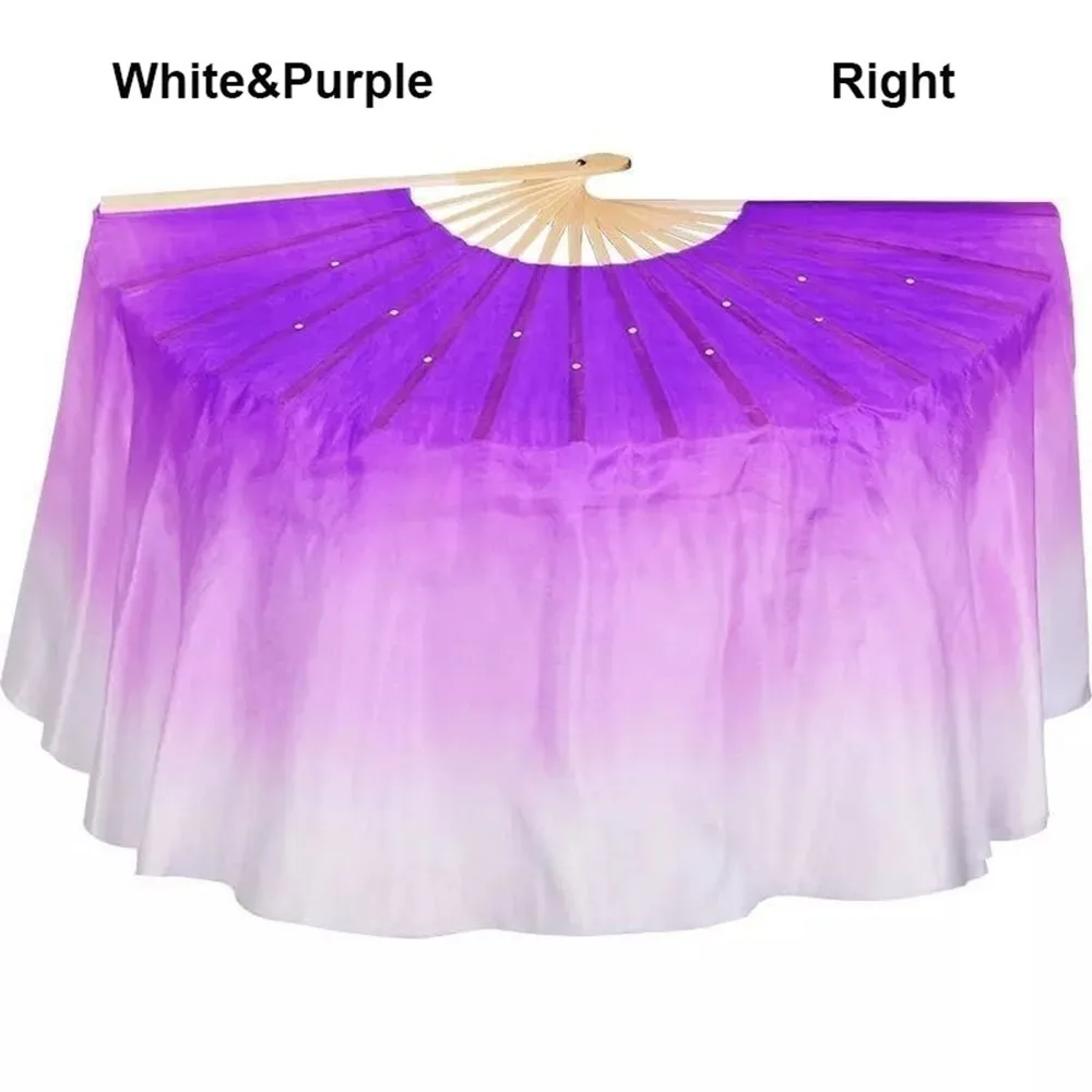 31cm Bamboo Chinese Short Bellydance Fan Dancer Practice Multicolors Pairs Yangko Dance Bamboo Fans 10cm Half Circle Silk Veil