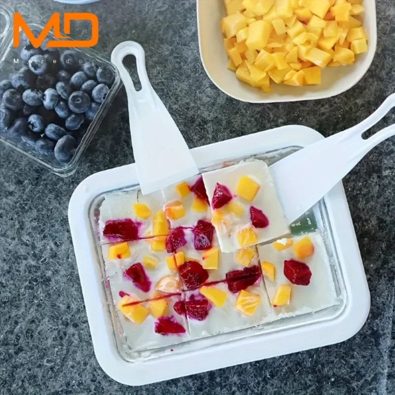 

Portable Stainless Steel Ice Cream Roll Maker with 2 Scoops, DIY Hand Rolled Ice Cream Plate for , No Electricity, White