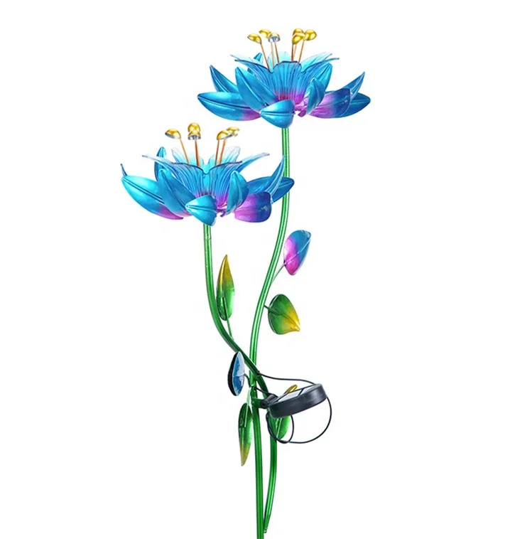 Hourpark Hourpark Solar Wind Spinner Garden Lotus Flower Garden 3D Blue Metal Windmill