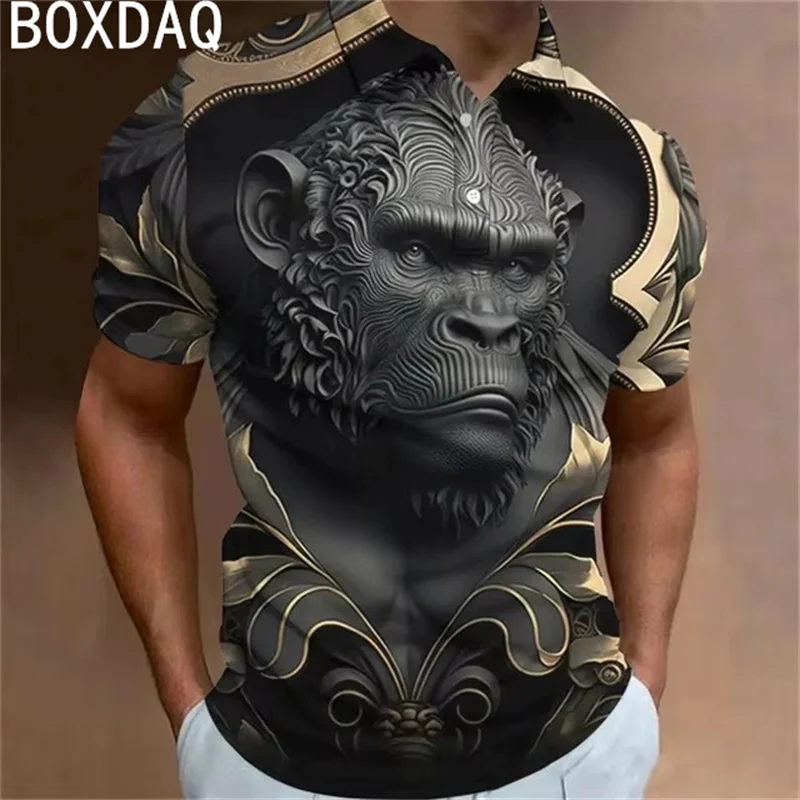 3D Animal Print Polo Shirt Oversized Men Summer Short Sleeve Lapel Golf Sport T-Shirt Fashion High Quality Men Personality Polo