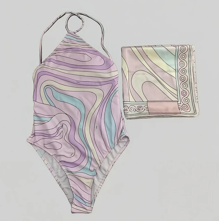 Luxury Design Women's Purple Scarf Swimsuits with Letter Signature Logo Designer Brand Lady Headband Bikini Sets Beachwear