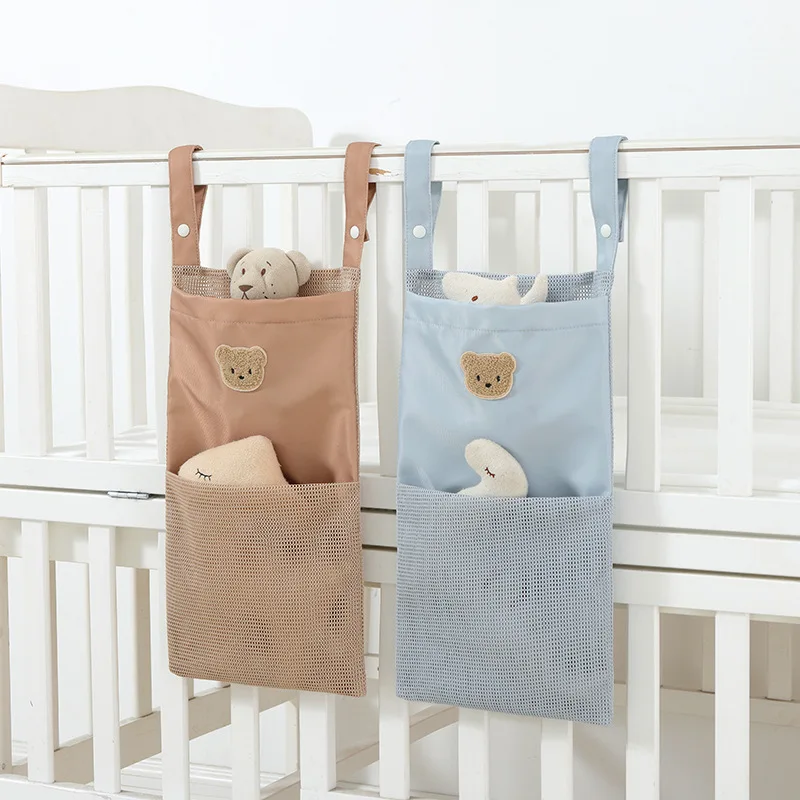 Breathable Mesh Bedside Organizer Baby Multi-Pocket Storage Bag with Ventilated Design Universal Crib Playpen Hanging Organizer