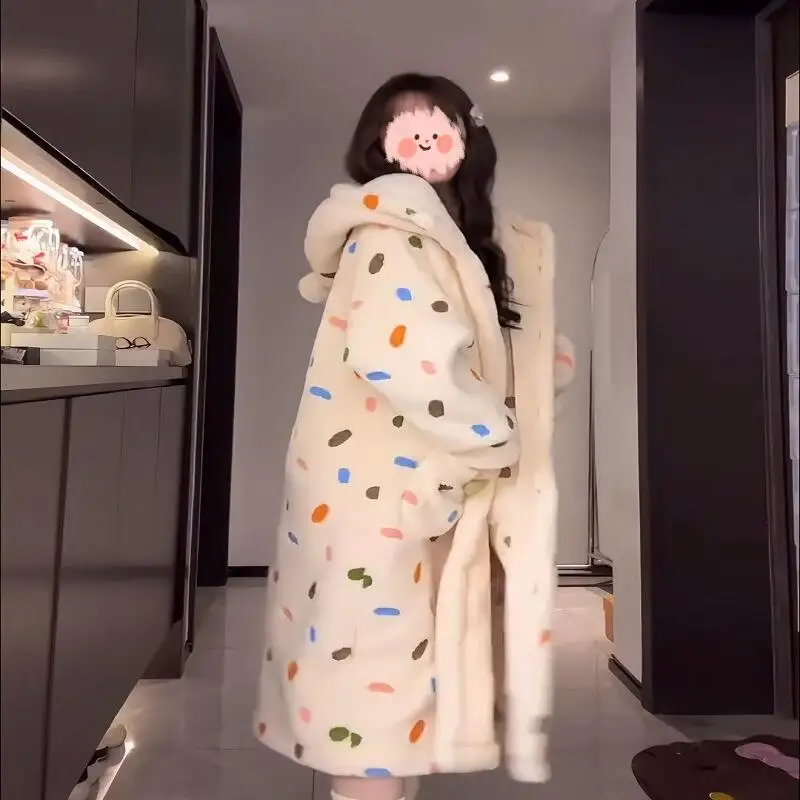 Pigiama in pile corallo per donna in inverno morbido peluche con cappuccio camicia da notte lunga spessa calda vestiti per la casa che possono essere indossati come capispalla