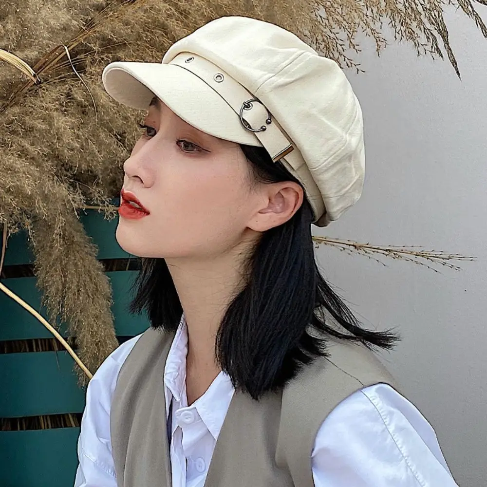 Women Beret Hat Fashion Pleated Octagonal Cap Autumn Winter Short Brim Newsboy Caps Korean Solid Girl Lady Painter Artist Hats