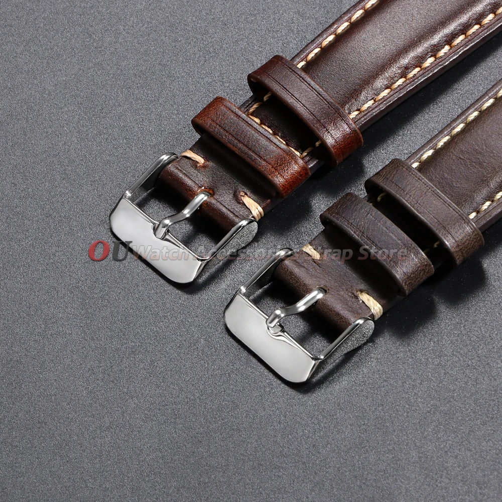 For Omega Vintage Oil Wax Cowhide Watch Strap 18mm 19mm 20mm 21mm 22mm Brown Head Layer Leather Watchband Pin Buckle Accessories - view 3