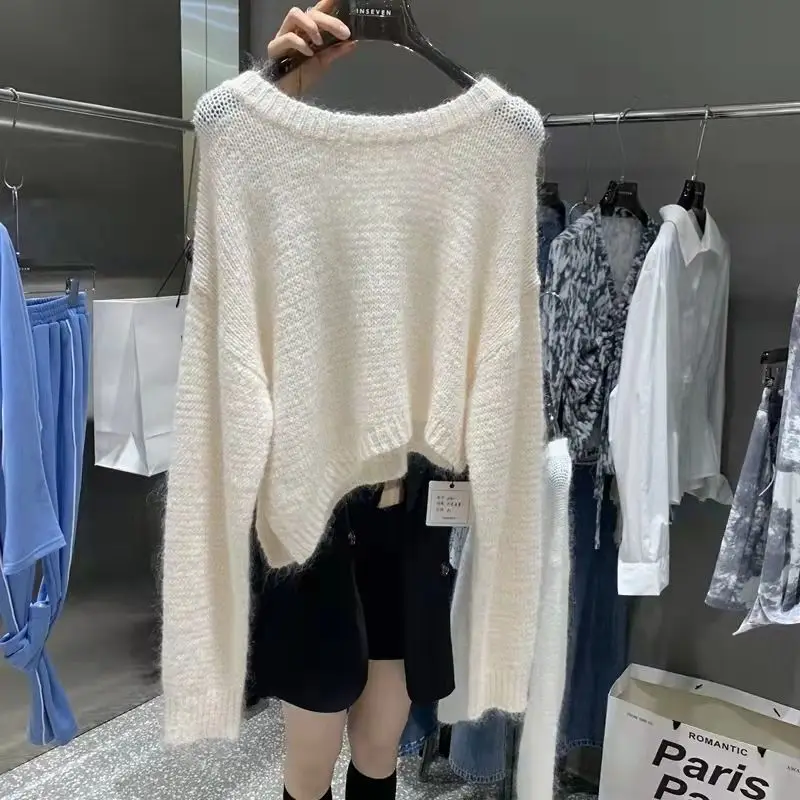 ربيع الخريف جديد رقيقة الرجعية محبوك بلوزة شق الطالبات أعلى كسول نمط #2