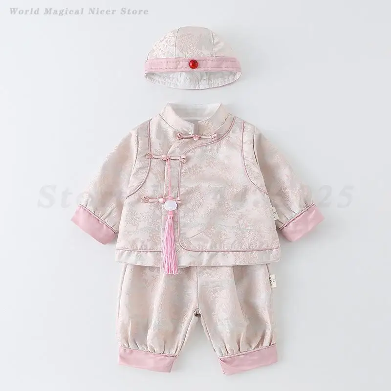 Baby Kids Tang Suit Hanfu Traditional Chinese New Year Spring Festival Costumes Newborn Birthday Gift Brocade Oriental Clothing
