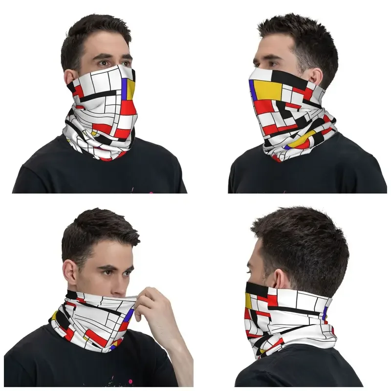 Bandana de arte abstracto de estilo Mondrian para hombres y mujeres adultos, cubierta de cuello, máscara geométrica minimalista, bufanda, sombreros, pesca, todas las estaciones