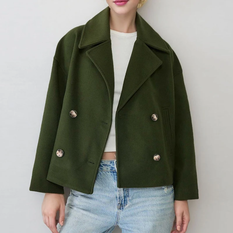 

Новые элегантные женские пиджаки, пальто с отложным воротником, куртки с двойными пуговицами для женщин, модная верхняя одежда с длинными рукавами
