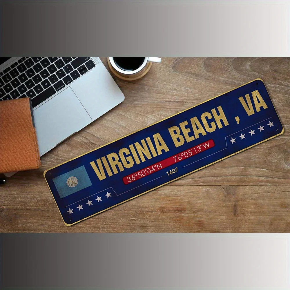 1pc Virginia Beach, VA Aluminum Sign Multipurpose Home, Bar, for Man Cave, Garage Decor, English Text, Durable Metal Wall Art