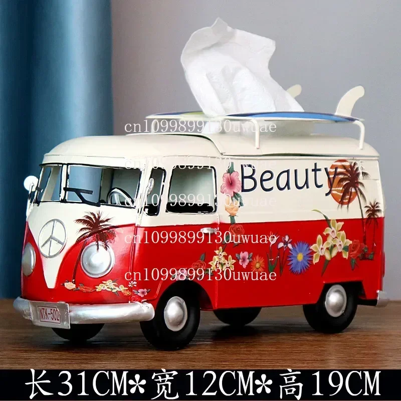 Industrial Wind Bus Tissue Box Iron Art Retro Model Car Tissue Storage Box for Office Home Decoration Creative Paper Holder