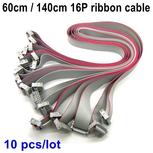 10 unids/lote 60cm 140cm de longitud Cable plano 16p 2,54mm extensión de paso Cable plano de cinta gris Cable de datos para señal de pantalla LED