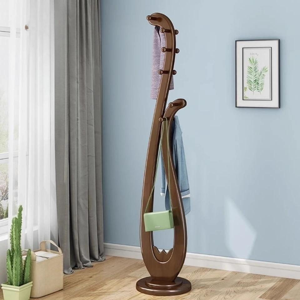 

Solid wood new Chinese pipa coat rack, bedroom floor hanger, household vertical clothes rack, living room rack