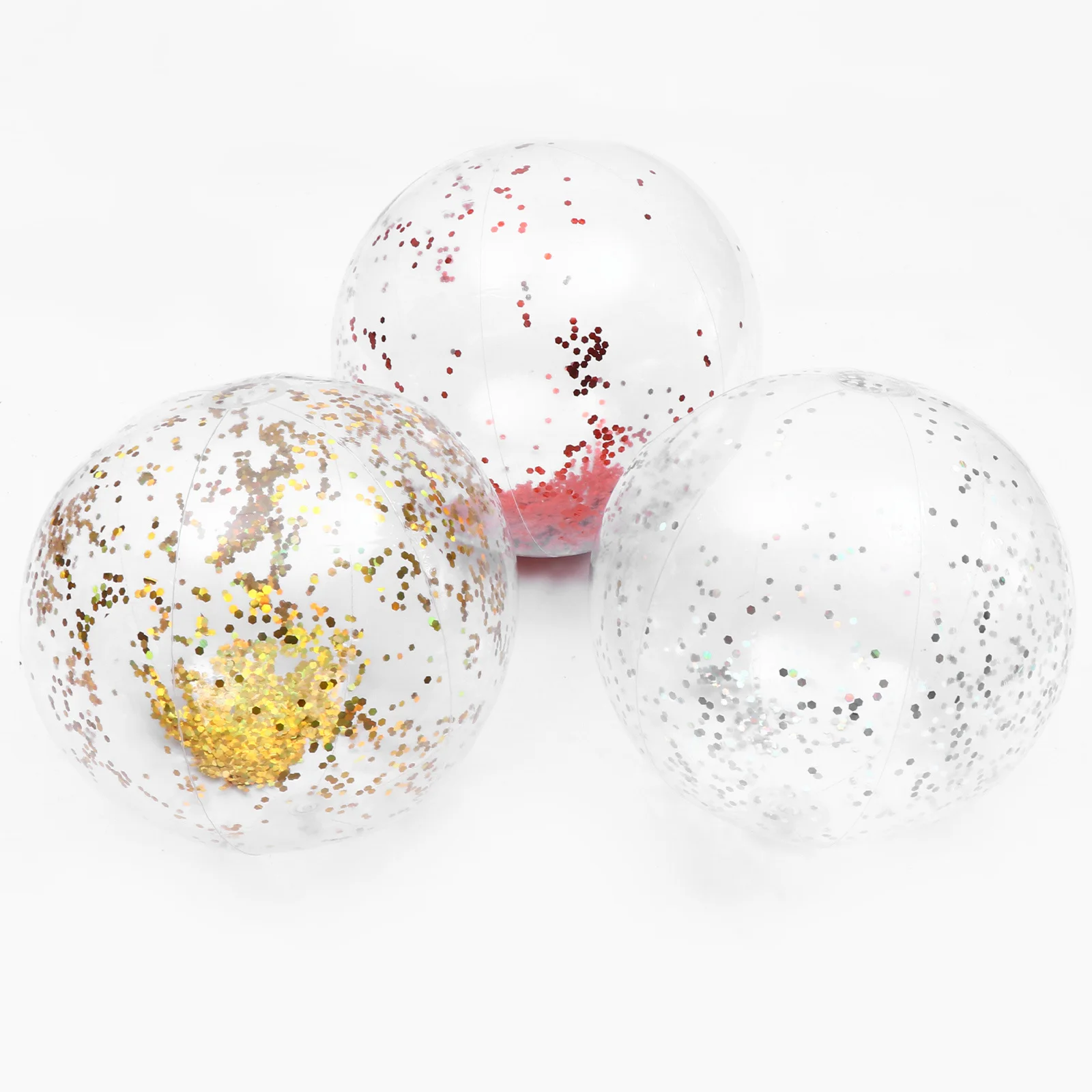 Pelotas de playa inflables de PVC, diseño de lentejuelas, pelota colorida duradera para fiesta al aire libre, juguete de agua, 3 uds.