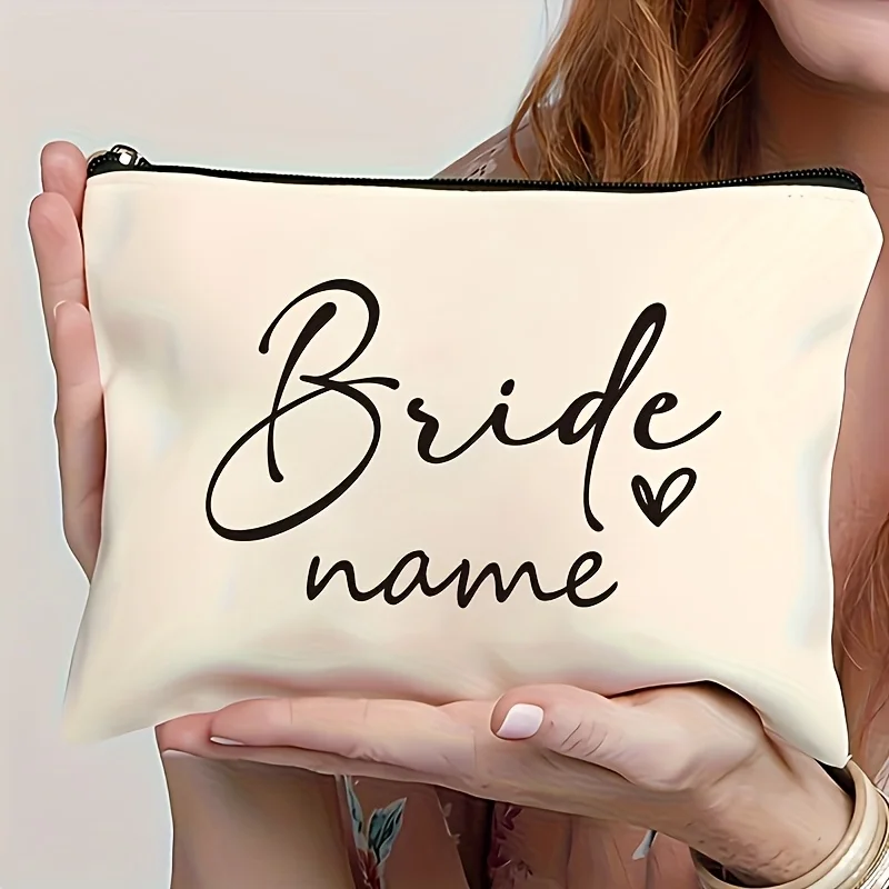 Custom Bride S Name Heart Shaped Letter Makeup Bag Travel Organizer with Zipper Closure Cosmetic Pouch Gift for or Bridesmaid