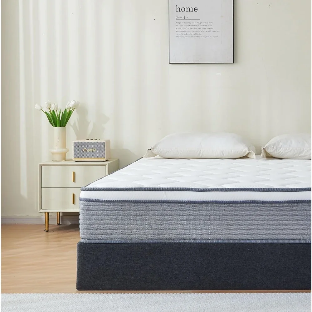 Matelas de 10 pouces, matelas complet avec ressort de poche et mousse à mémoire de forme pour instituts de pression, support de bord, gris