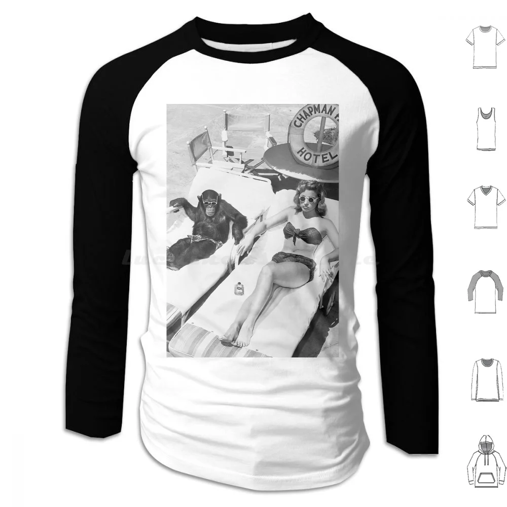 Lady And Chimp , Black And White , Vintage Art Hoodie cotton Long Sleeve Lady And Chimp Black And White Vintage Retro Funny