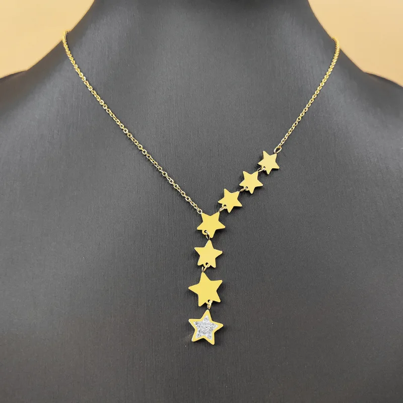 316L Stainless Steel Stars Zircon Necklaces Charms Chain Choker Necklaces 2021 New For Women Fashion Jewelry Collier image 6