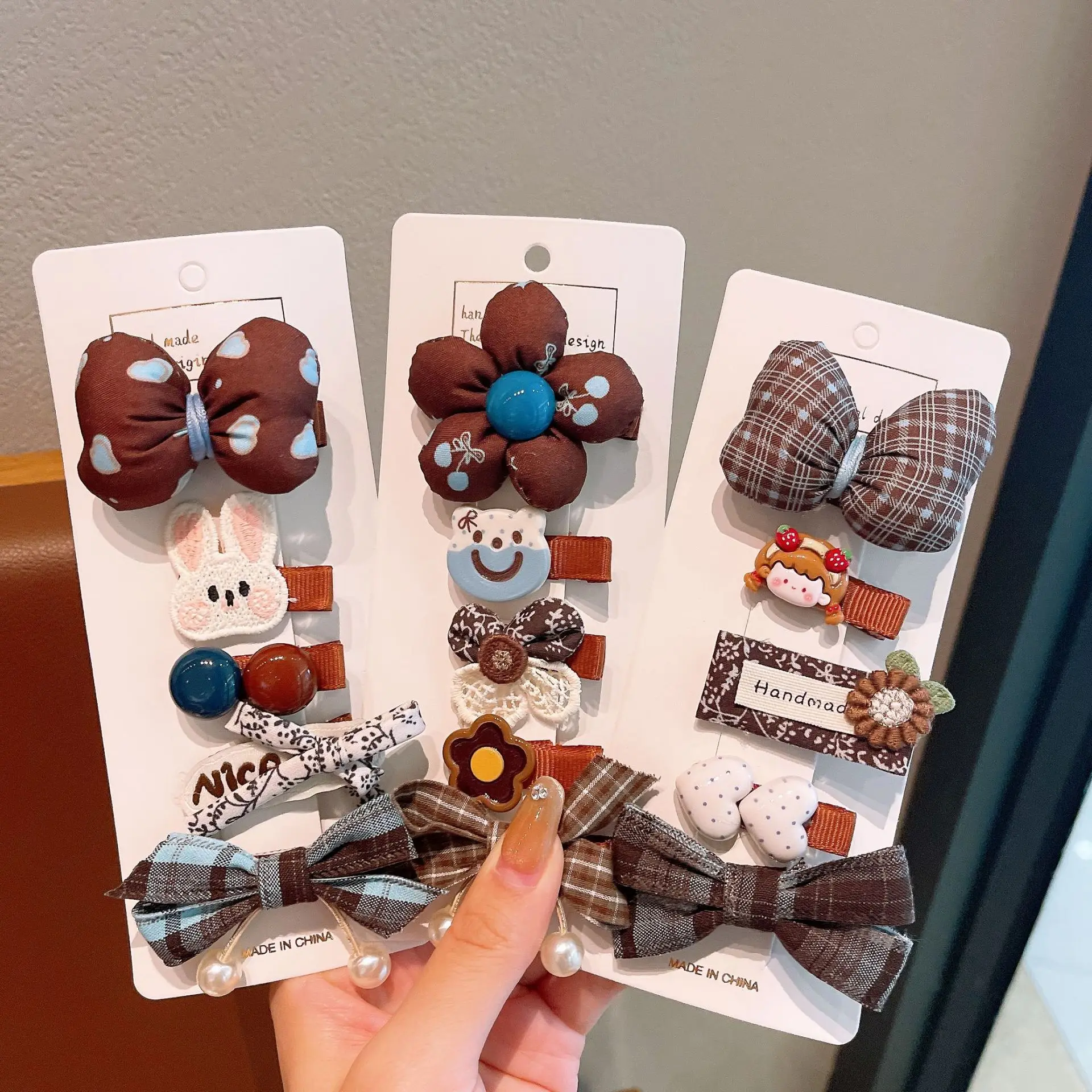 5-teiliges Haarspangen-Set für Kinder, niedliche Schleife, Cartoon-Blume, süße Kawaii-vielseitige Haarnadeln, hochwertiger Haarschmuck für Mädchen
