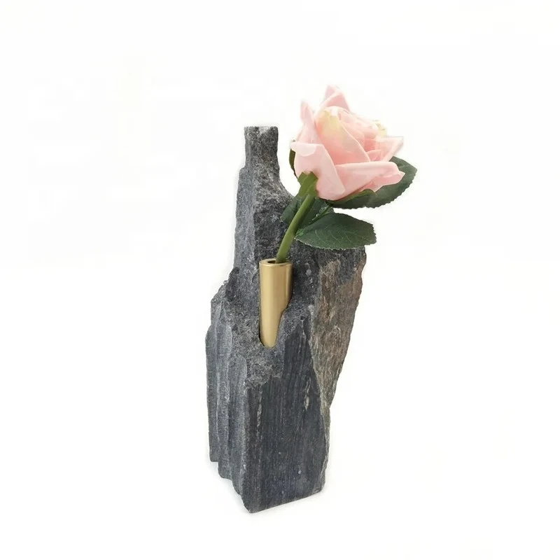

Natural stone single stem vase rock carving tube decoration