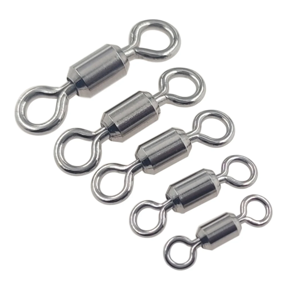 20pcs-50pcs Power Saltwater Fishing Swivels All 304 Stainless Steel Strong Rolling Swivels 1/0#-14# Lure Hook Fishing Connector