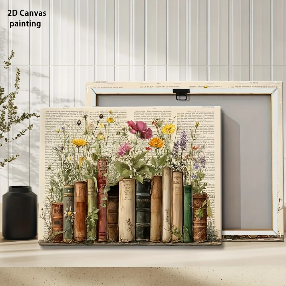 (No frame)2D Flat, 2D Flat A Vintage Canvas Painting Depicting Wildflowers in a Design, Suitable for Gallery Display As a Wra