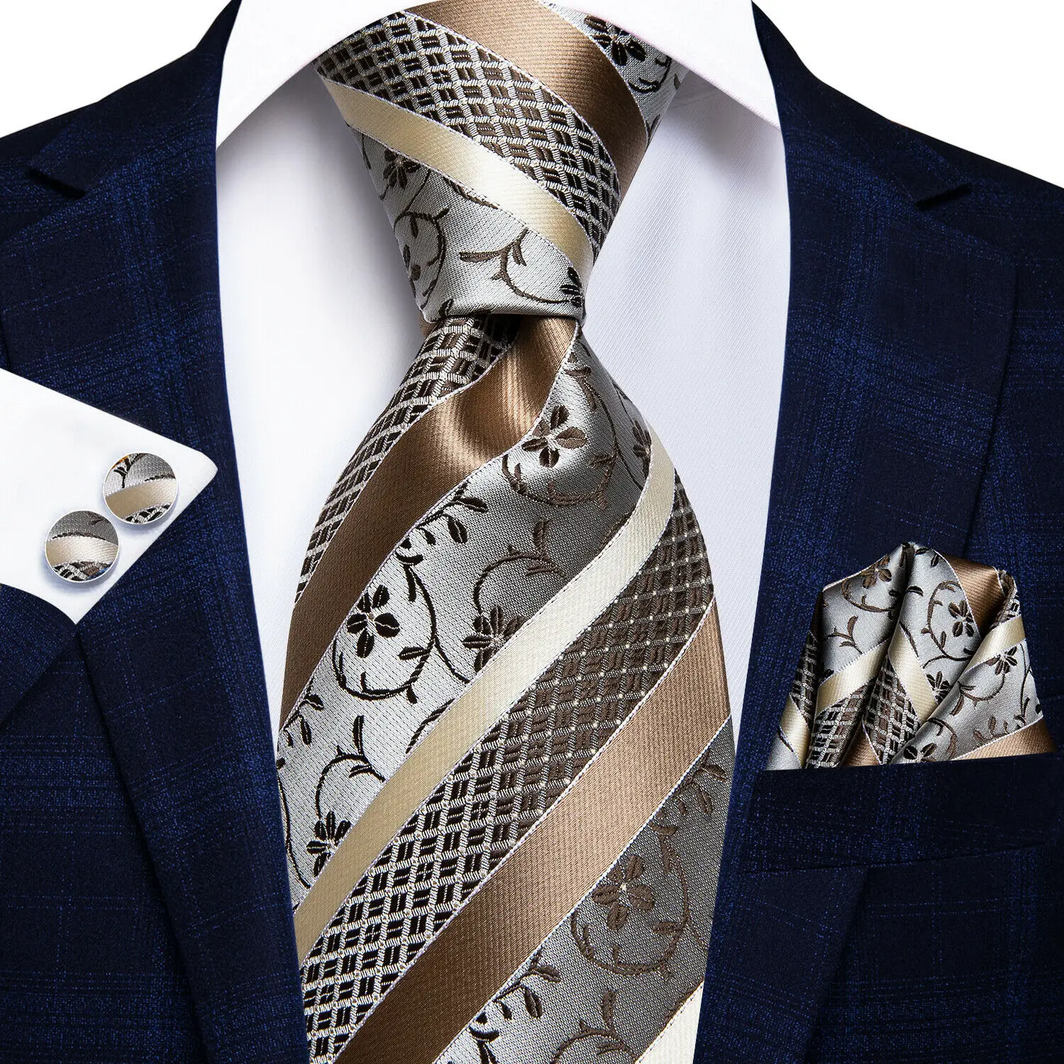 Gravatas marrons douradas para - Silk Tie Striped avaliação e preço