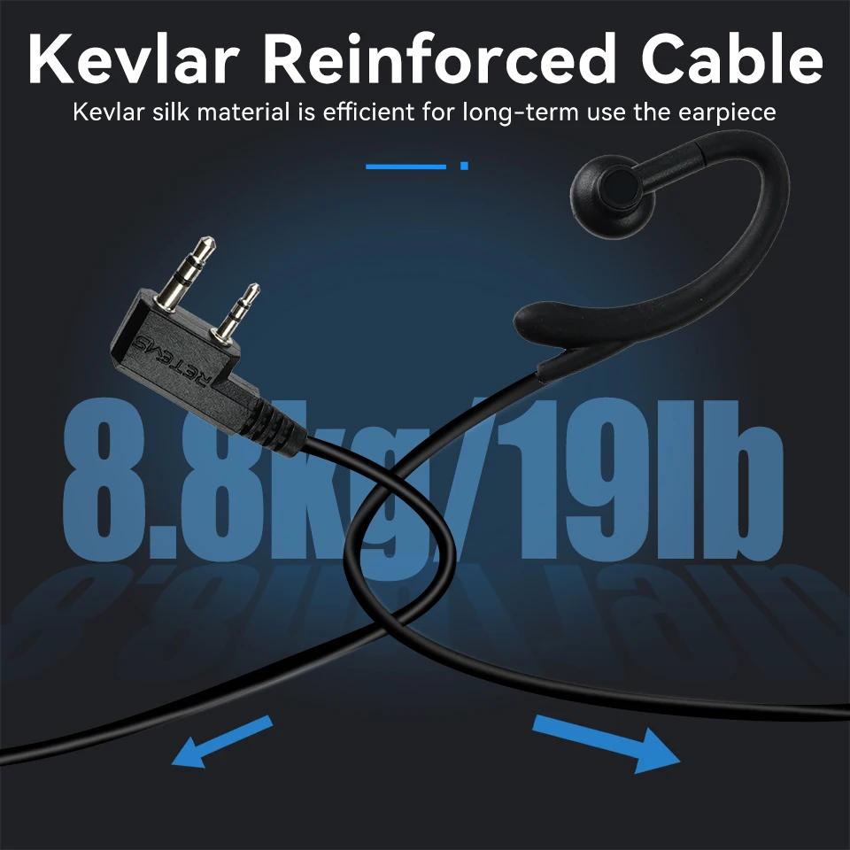 Retevis EEK024 H777 Radio Earpiece 2Pin Soft Earhook  Acoustic Tube Earphones with PTT MIC for BAOFENG UV-5R Quansheng UV K5 K6