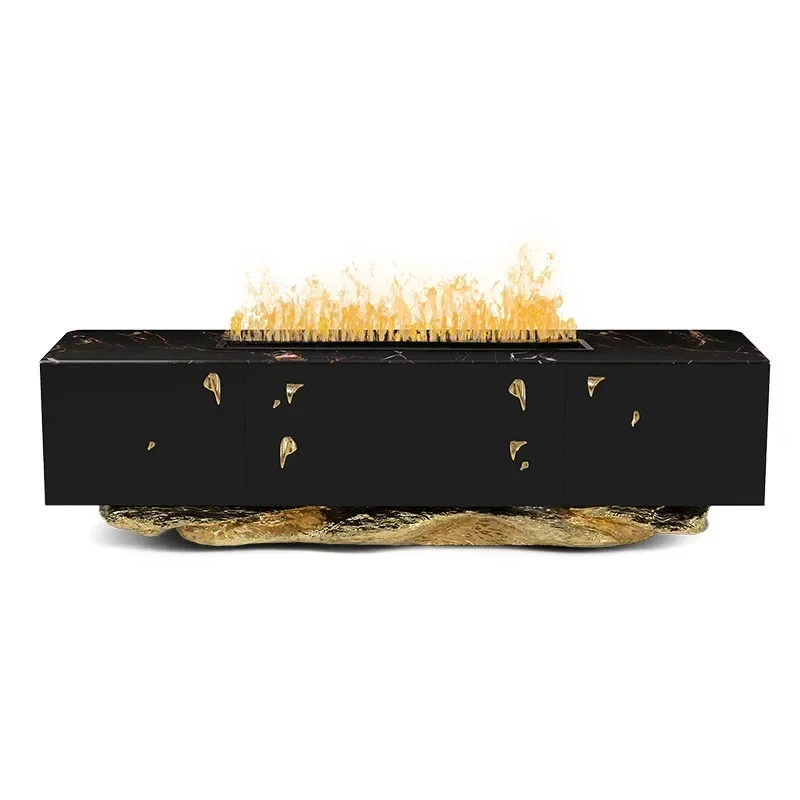 High-end villa fireplace simulation flame light luxury pure copper living room TV cabinet electronic flame humidifier