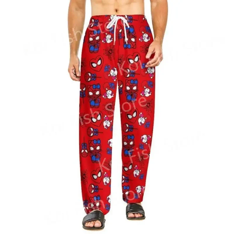 Kawaii Spider Hellokitty Pajama Pants Leisure Loose Couple Unisex All Over Print Cartoon Bottoms Lady Home Lounge Wear Trousers