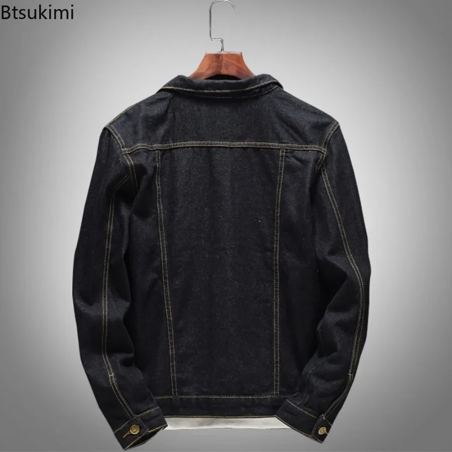New Men's Korean Style Black Denim Jackes Loose Casual Lapel Button Up Coats Fashion Versatile Male Jean Tops Men Clothing Coats
