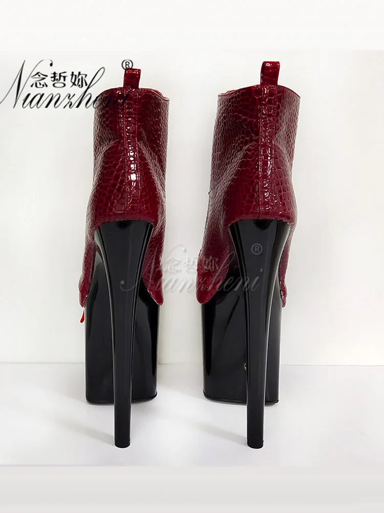 Sexy Fetish Platform Ankle Boots 8Inches Pole Dance Shoes 20cm Exotic Hot Sale Stripper High Heels Crocodile Pattern Lace Up New