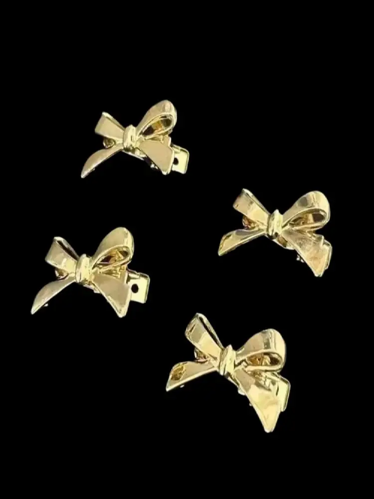 Épingles à cheveux avec nœud doré en métal, 4 pièces/ensemble, pince à cheveux avec nœud de personnalité, Mini Clip latéral, style frange