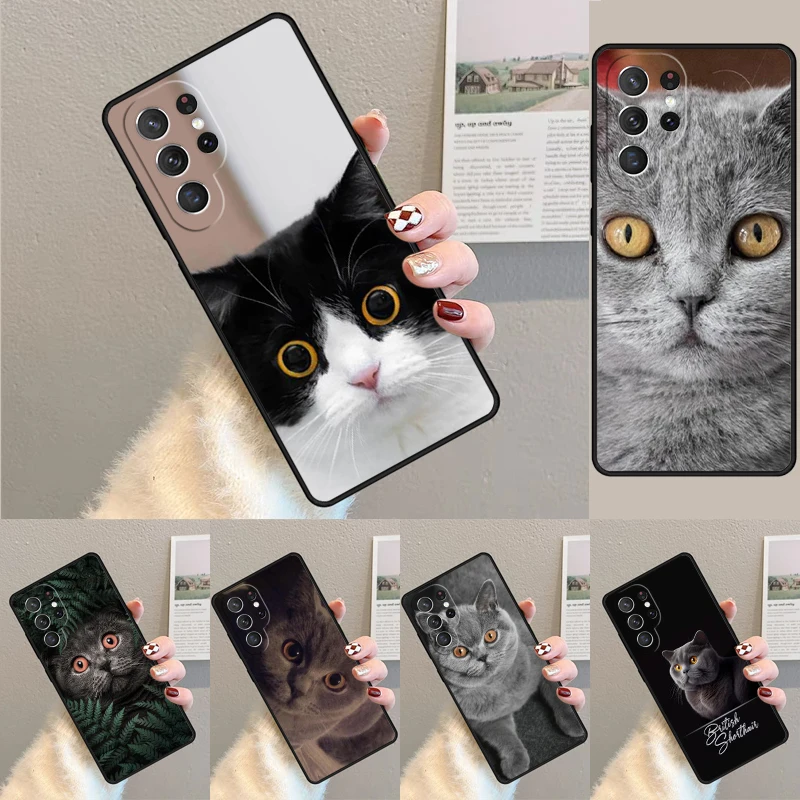 British Shorthair Cat phone case Cover For Samsung Galaxy S24 Ultra S21 S22 Ultra S8 S9 S10E Note 10 Plus Note 20 FE S23