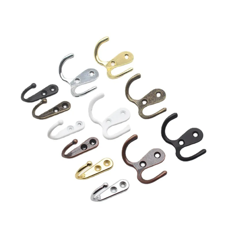 Heavy Duty Wall Mounted Coat Hooks Retro Double Prong Hooks/Single Hooks for Coats Scarves Bags Towels Keys Caps Cups Hats