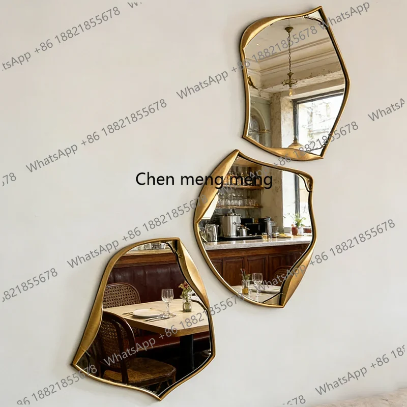 a17 French wall-mounted mirror handmade special-shaped irregular art combination mirror American retro living room decorative mi