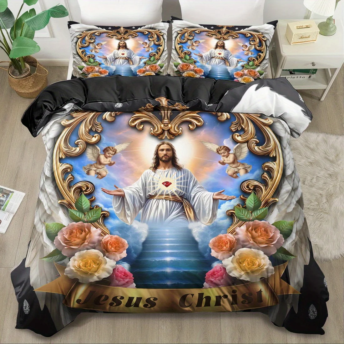 Sacred Christian Saint Print Duvet Cover Set King Queen Size Machine Washable Quilt Decoration for Bedroom And Guest Room
