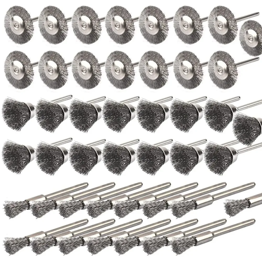 45pcs Wire Brush Steel Wire Wheels Brushes Drill Rotary Polishing For Mini Tools Metal Rust Removal Brush Set